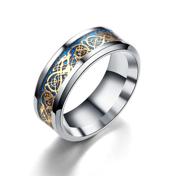 R425 Silver Blue & Gold Geometric Titanium & Stainless Steel Ring - Iris Fashion Jewelry