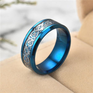R402 Blue & Silver Geometric Titanium & Stainless Steel Ring - Iris Fashion Jewelry