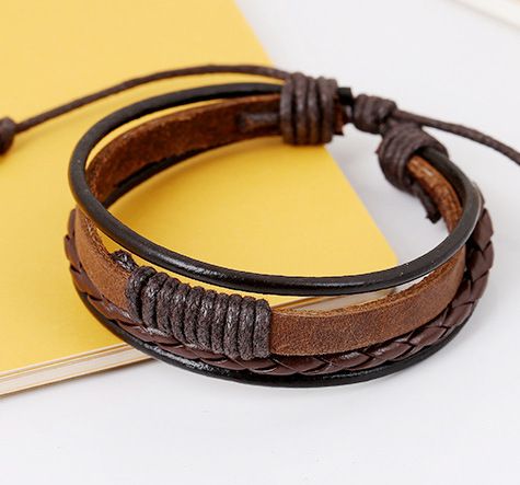 B736 Brown Leather Layered Bracelet - Iris Fashion Jewelry