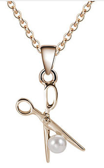 *N1280 Dainty Gold Scissors with Pearl Necklace with FREE Earrings - Iris Fashion Jewelry