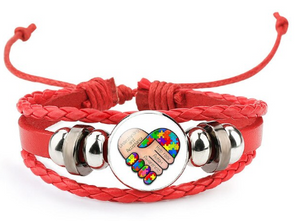 B960 Red Leather Understanding and Acceptance Autism Bracelet - Iris Fashion Jewelry