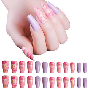 NS109 Long Plastic Coffin Nails Press On 24 pieces - Iris Fashion Jewelry