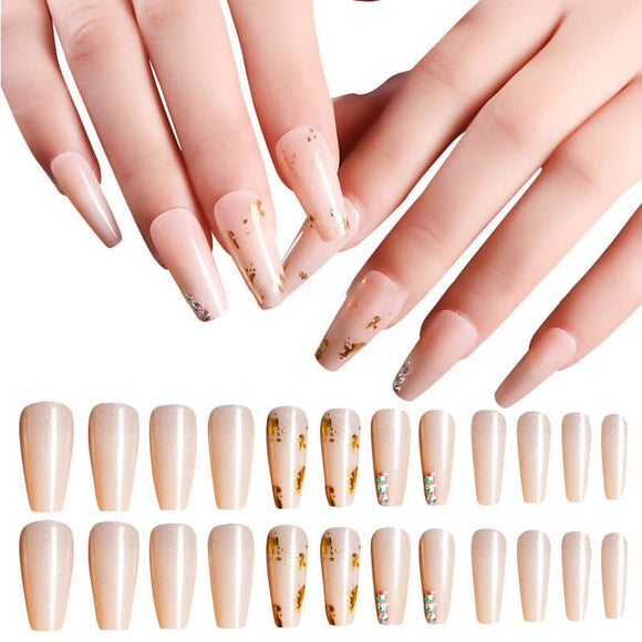 NS111 Long Plastic Coffin Nails Press On 24 pieces - Iris Fashion Jewelry