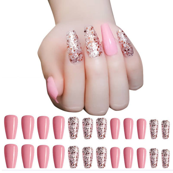 NS101 Long Plastic Coffin Nails Press On 24 pieces - Iris Fashion Jewelry