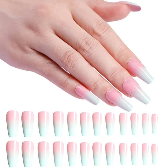NS115 Long Plastic Coffin Nails Press On 24 pieces - Iris Fashion Jewelry
