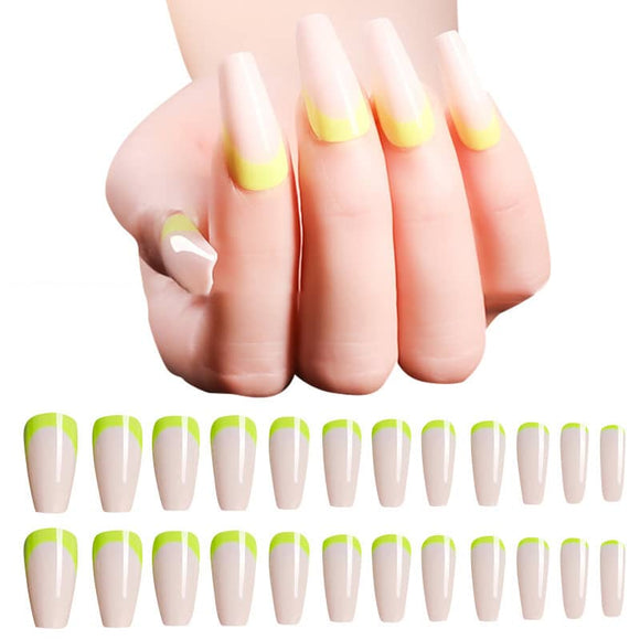 NS105 Long Plastic Coffin Nails Press On 24 pieces - Iris Fashion Jewelry