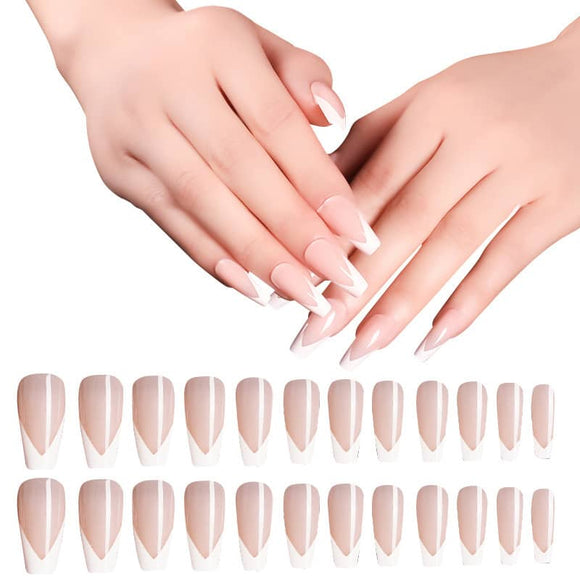NS113 Long Plastic Coffin Nails Press On 24 pieces - Iris Fashion Jewelry