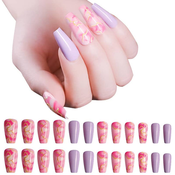 NS97 Long Plastic Coffin Nails Press On 24 pieces - Iris Fashion Jewelry