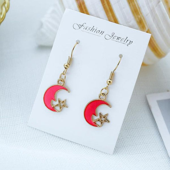 E1094 Gold Pink Moon & Star Earrings - Iris Fashion Jewelry