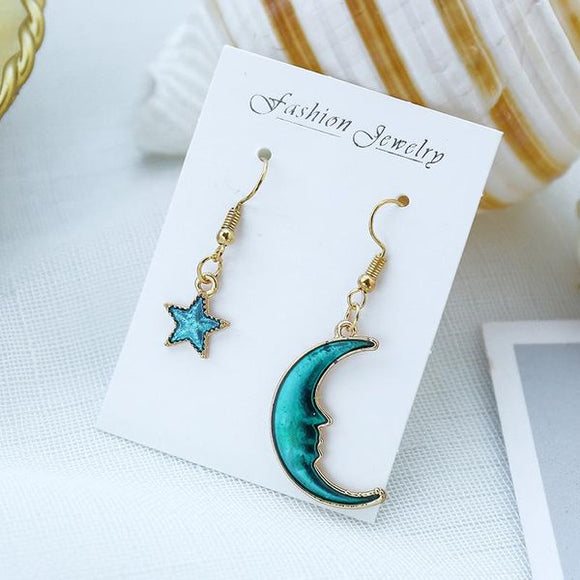 E1095 Gold Blue Moon & Star Earrings - Iris Fashion Jewelry