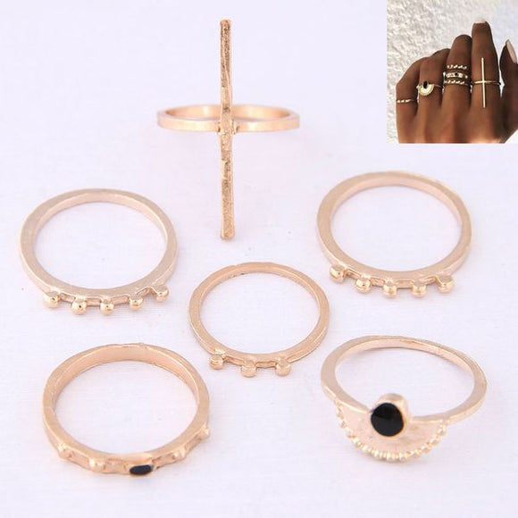 RS58 Gold Color 6 Piece Ring Set - Iris Fashion Jewelry