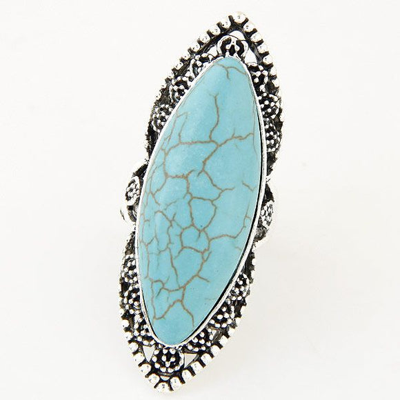 R182 Silver Turquoise Crackle Stone Ring - Iris Fashion Jewelry