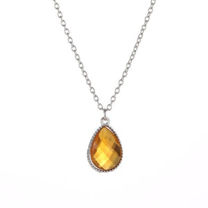 N1516 Silver Yellow Teardrop Gemstone Necklace with FREE Earrings - Iris Fashion Jewelry