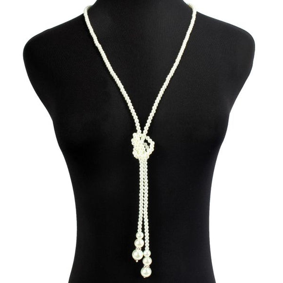 N1519 White Pearls Knotted Necklace with FREE Earrings - Iris Fashion ...