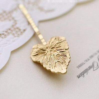 H318 Gold Single Leaf Hair Clip - Iris Fashion Jewelry
