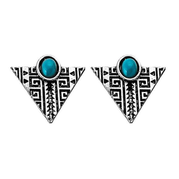 E1091 Silver Aztec Triangle Stud Earrings - Iris Fashion Jewelry