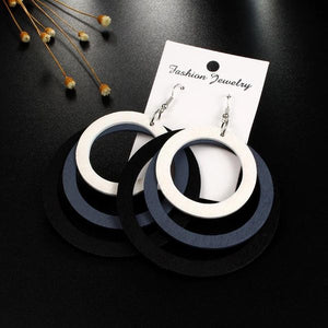 E1098 White Gray Black Wooden Round Earrings - Iris Fashion Jewelry