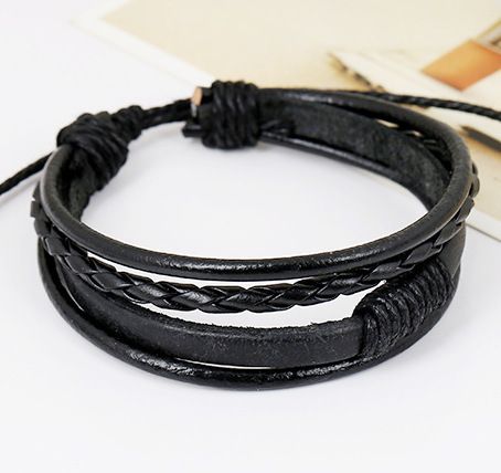 B735 Black Leather Layered Bracelet - Iris Fashion Jewelry