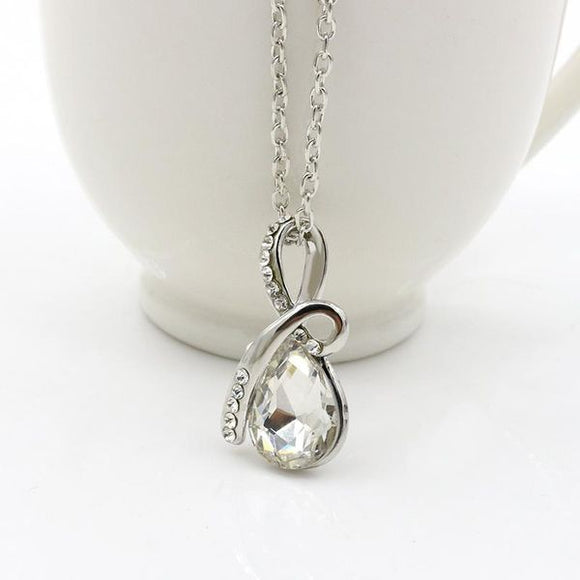 N1521 Silver Crystal Teardrop Gemstone with Rhinestones Necklace with FREE Earrings - Iris Fashion Jewelry