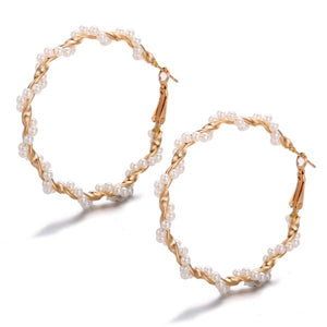 E1088 Gold Twisted Hoop with Pearls Earrings - Iris Fashion Jewelry