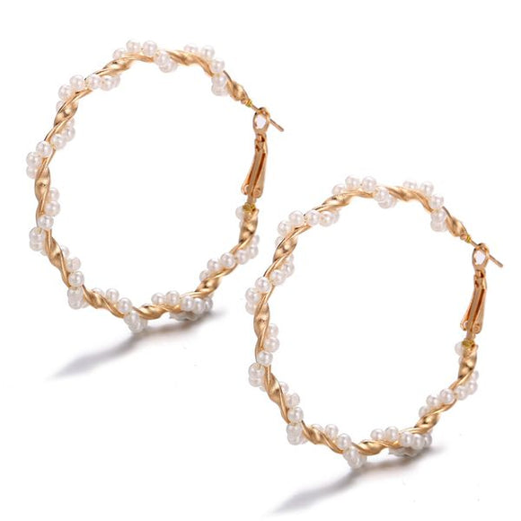 E1088 Gold Twisted Hoop with Pearls Earrings - Iris Fashion Jewelry