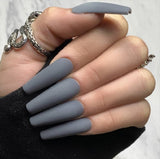 +NS06 Extra Long Nails Coffin Press On Matte Gray 22 Pieces - Iris Fashion Jewelry