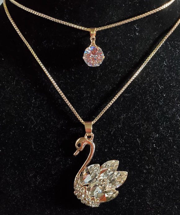 NX Rose Gold Rhinestone Swan Necklace with Free Earrings - Iris Fashion Jewelry