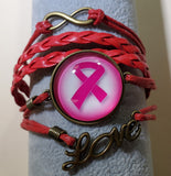 B723 Red Pink Ribbon Breast Cancer Awareness Layered Bracelet - Iris Fashion Jewelry