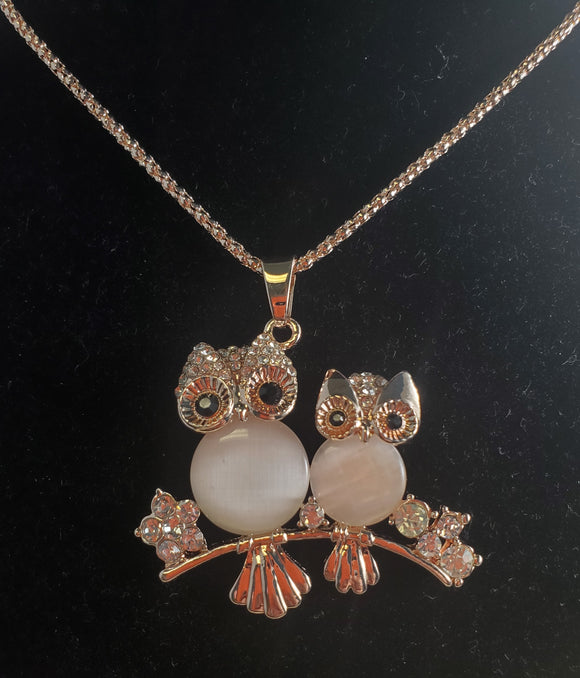 NX Rose Gold Mommy & Baby Owl Moonstone Necklace with FREE Earrings - Iris Fashion Jewelry