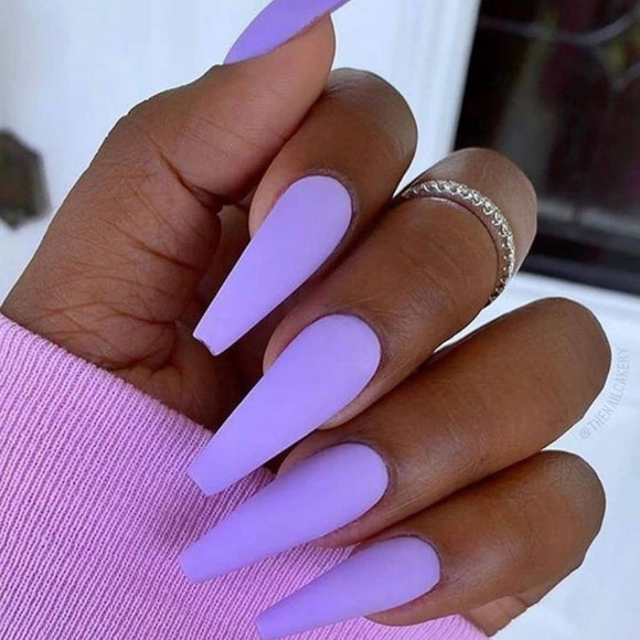 +NS65 Extra Long Nails Coffin Press On Matte Lavender 22 Pieces - Iris Fashion Jewelry