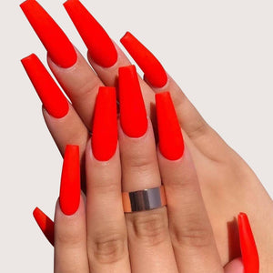 +NS63 Extra Long Nails Coffin Press On Matte Red 22 Pieces - Iris Fashion Jewelry