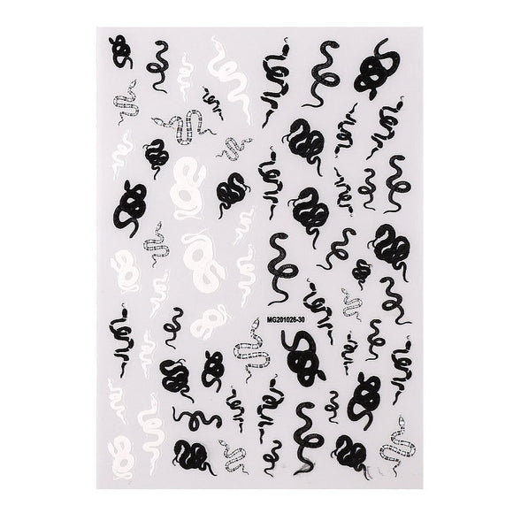 NS57 Black & White Snake Nail Stickers - Iris Fashion Jewelry
