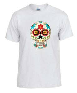 TS08 Flower Eyes Sugar Skull White T-Shirt