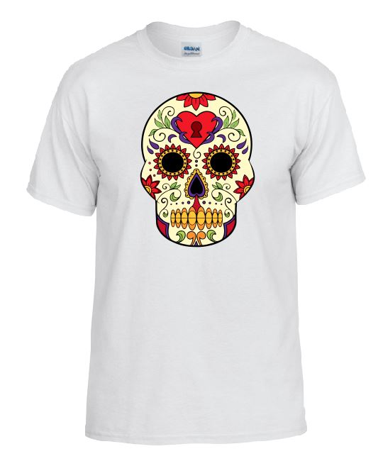 TS07 Heart Locket Sugar Skull White T-Shirt