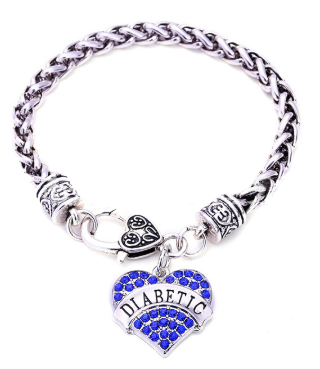 B774 Silver Blue Rhinestone Heart Diabetic Bracelet - Iris Fashion Jewelry