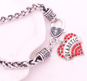 B777 Silver Red Rhinestone Heart Diabetic Bracelet - Iris Fashion Jewelry