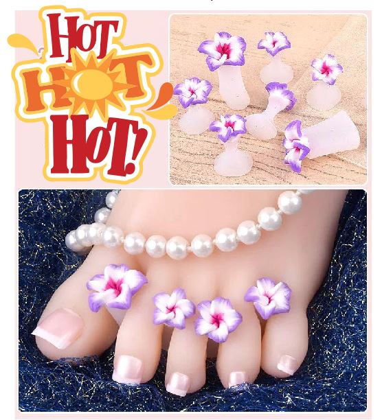 NS119  Purple Flower Soft Silicone Finger or Toe Separators 8 Piece Set - Iris Fashion Jewelry