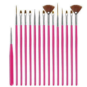 NS147 Hot Pink 15 Piece Nail Art Brush Set - Iris Fashion Jewelry