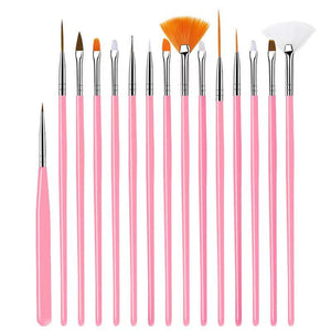 NS149 Pink 15 Piece Nail Art Brush Set - Iris Fashion Jewelry