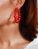 E349 Large Red Pearl Hoop Earrings - Iris Fashion Jewelry
