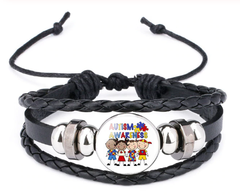 B97 Black Leather Autism Awareness Bracelet - Iris Fashion Jewelry